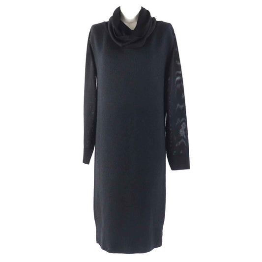 Hermes Camel Rayon Different Material Design Drape Collar Long Dress Black 38