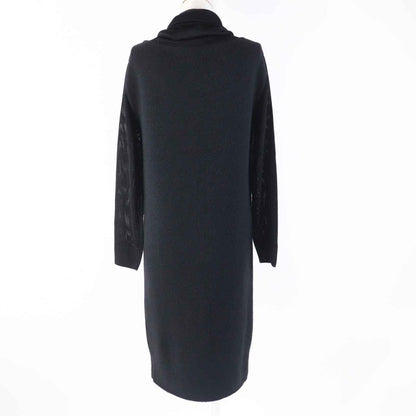 Hermes Camel Rayon Different Material Design Drape Collar Long Dress Black 38
