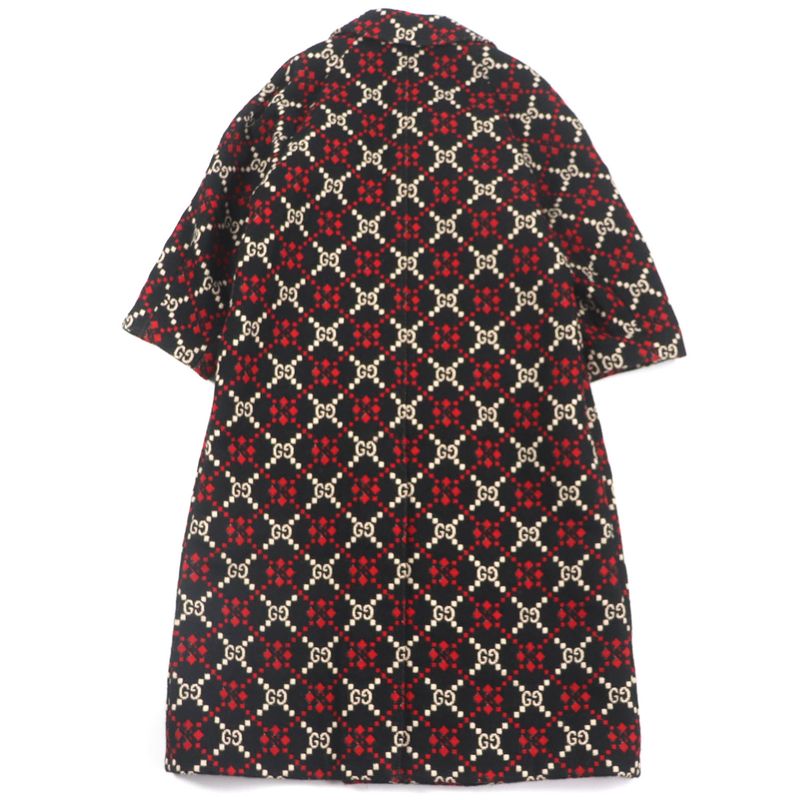 Gucci 535769 GG Diamond Wool Coat 100% Wool Long Double Chester Coat Black Red