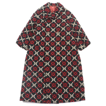 Gucci 535769 GG Diamond Wool Coat 100% Wool Long Double Chester Coat Black Red