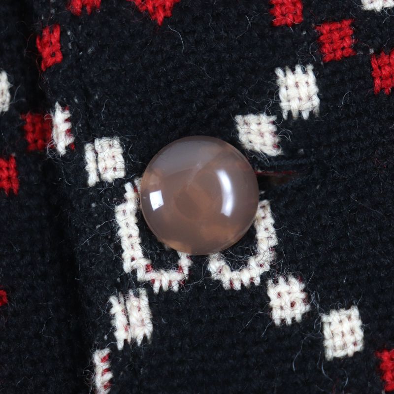 Gucci 535769 GG Diamond Wool Coat 100% Wool Long Double Chester Coat Black Red