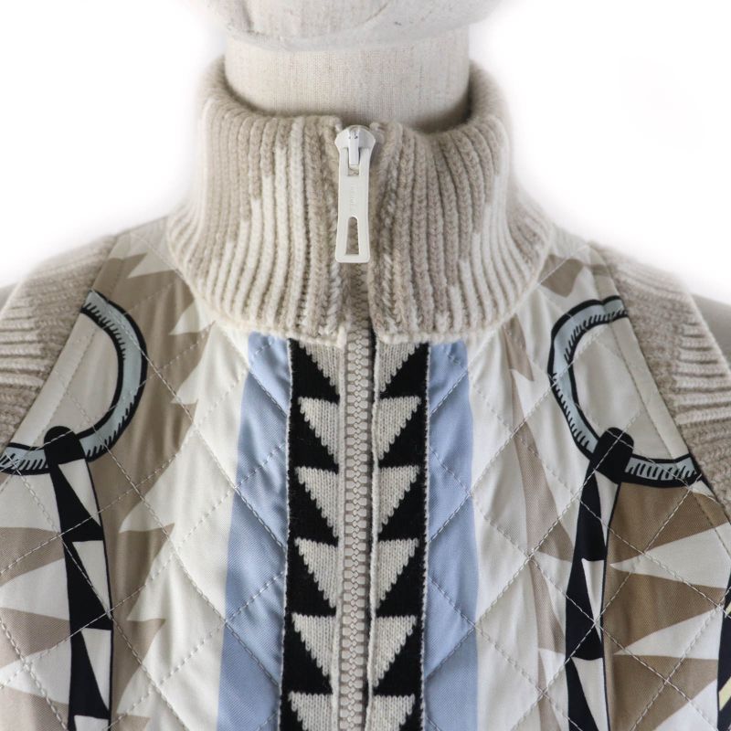 Hermes 23AW 3h2841dj 100% Silk Twill Raine Scarf Print Zip Up Knit Switch Long