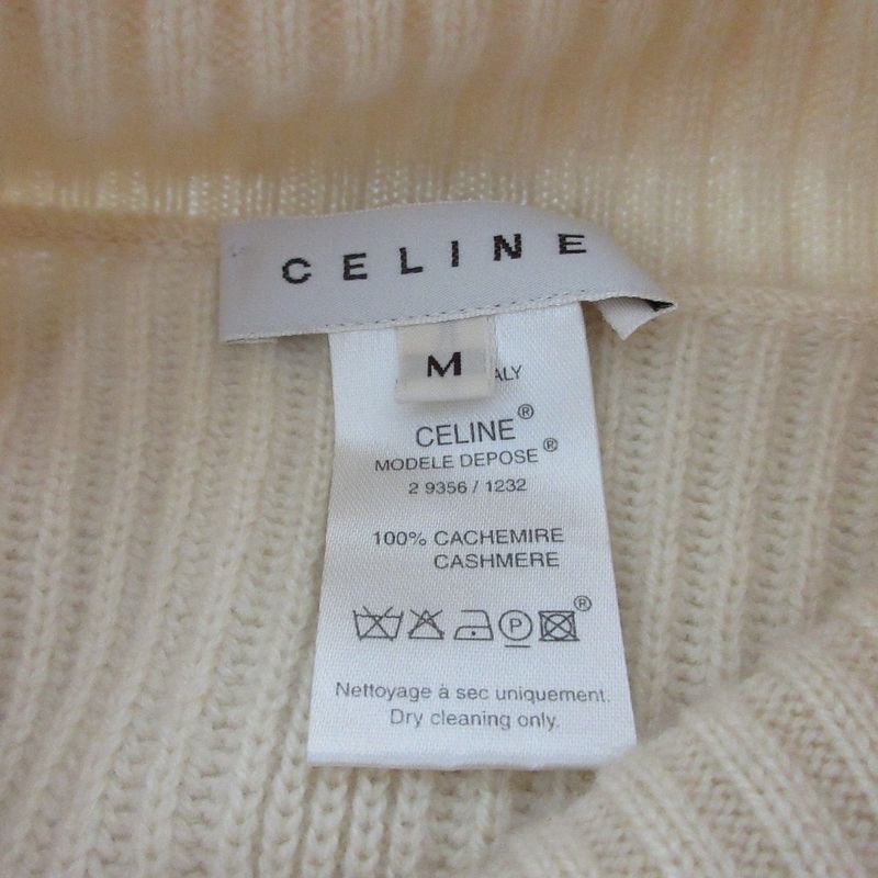 Good Celine 100% Cashmere Turtleneck Half Sleeve Ribbed Knit Sweater Size M