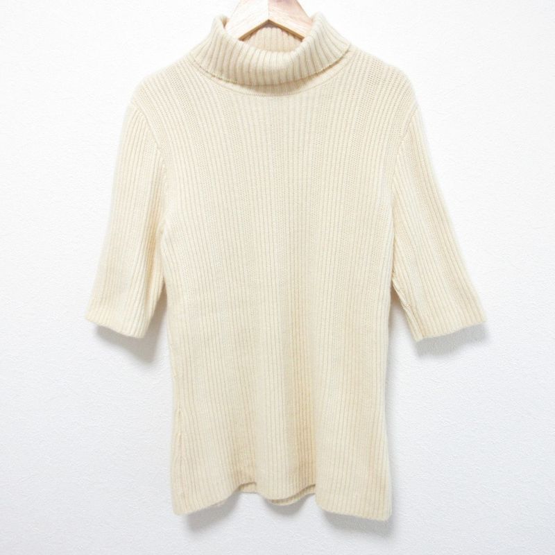 Good Celine 100% Cashmere Turtleneck Half Sleeve Ribbed Knit Sweater Size M