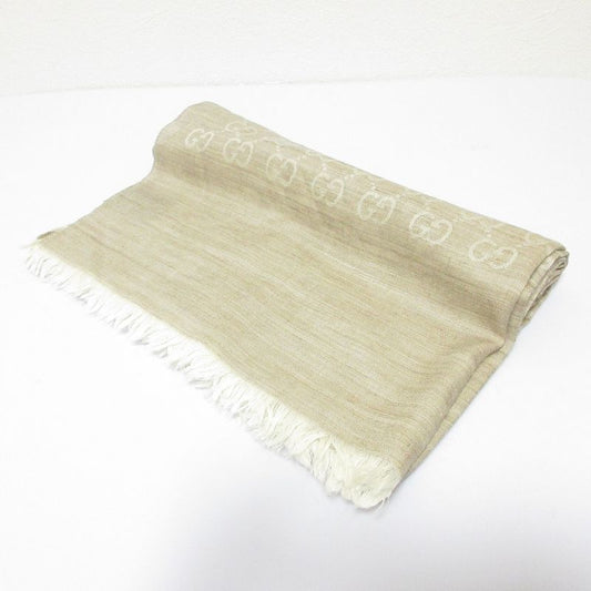 Gucci GG Pattern Wool and Silk Scarf Size 70 X 20cm (7.87in) Beige Ladies Used
