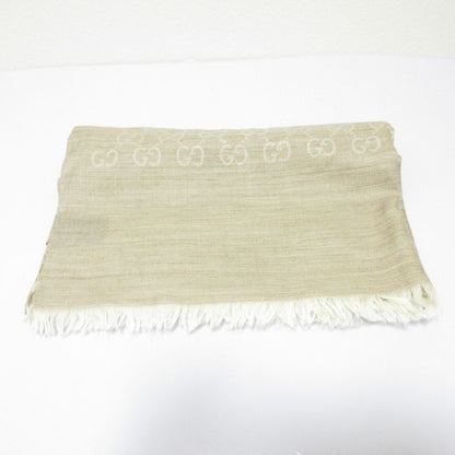Gucci GG Pattern Wool and Silk Scarf Size 70 X 20cm (7.87in) Beige Ladies Used