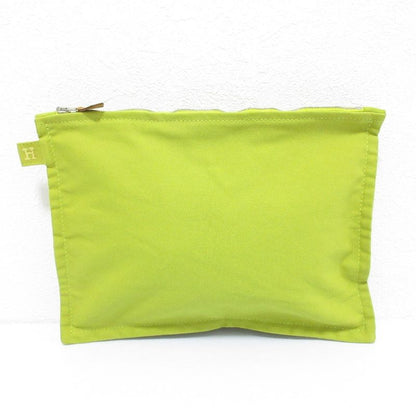 Hermes Bora Canvas Pouch Yellow Green Women Used