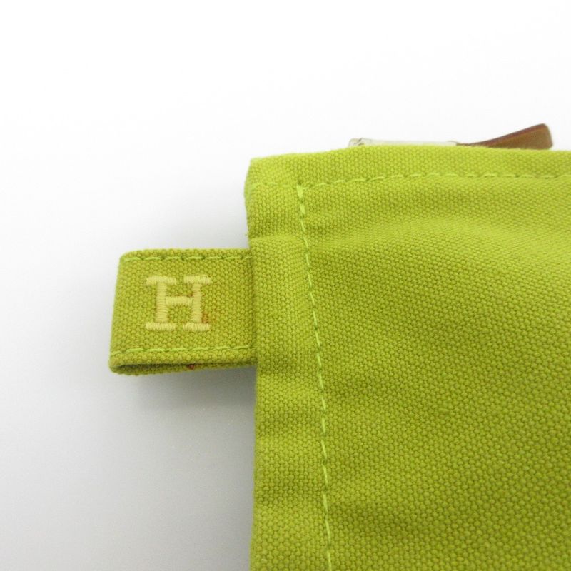 Hermes Bora Canvas Pouch Yellow Green Women Used