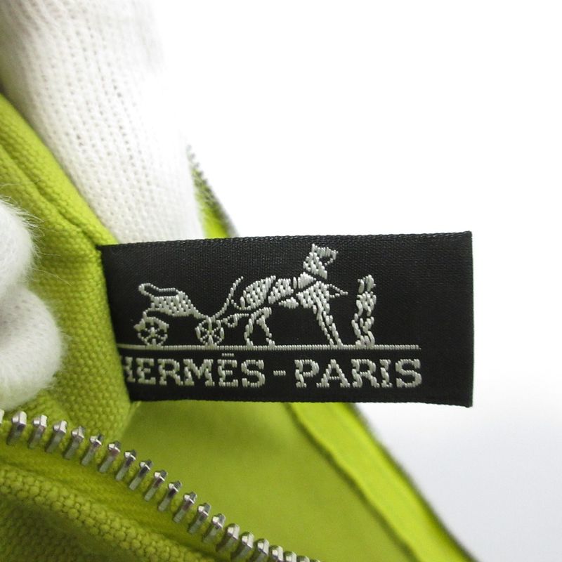Hermes Bora Canvas Pouch Yellow Green Women Used