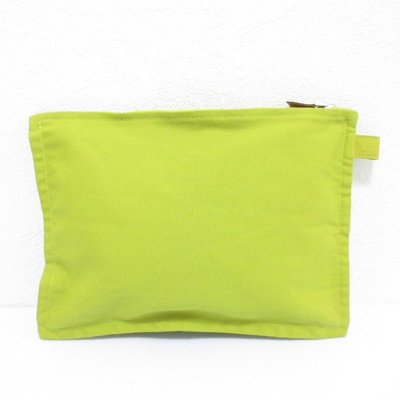 Hermes Bora Canvas Pouch Yellow Green Women Used
