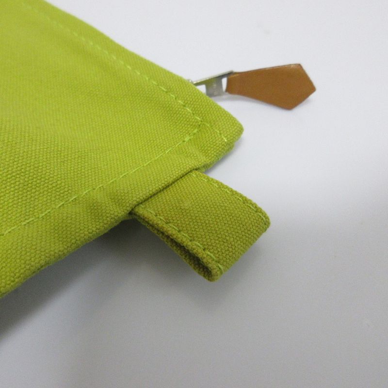 Hermes Bora Canvas Pouch Yellow Green Women Used