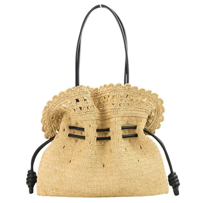 Loewe Raffia Flamenco Clutch Medium 2way Tote Bag Shoulder Bag Natural Black