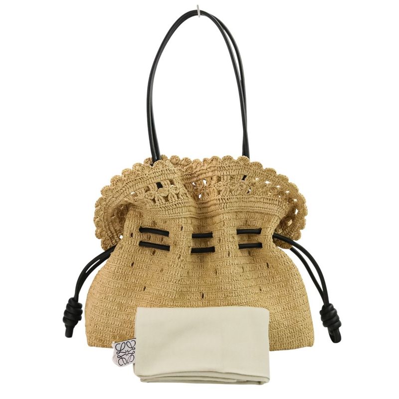 Loewe Raffia Flamenco Clutch Medium 2way Tote Bag Shoulder Bag Natural Black