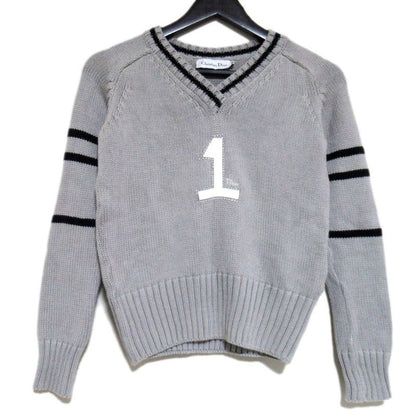 Christian Dior Rhinestone V-Neck Knit Sweater Kids Size 12a Gray Kids Used