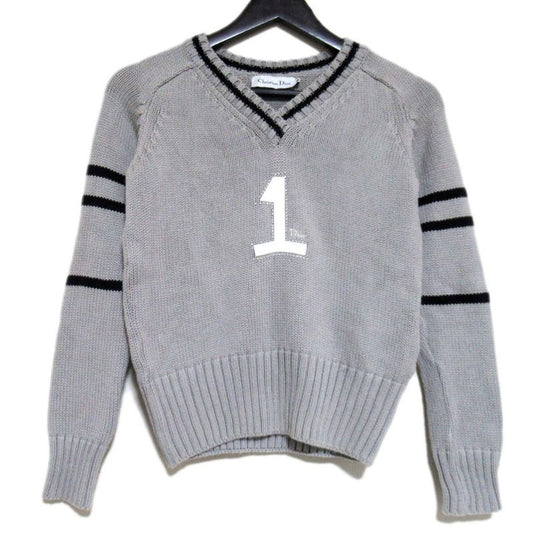 Christian Dior Rhinestone V-Neck Knit Sweater Kids Size 12a Gray Kids Used