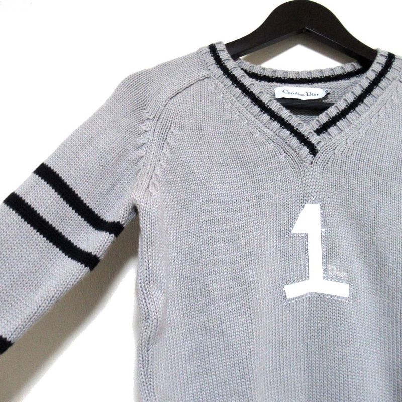 Christian Dior Rhinestone V-Neck Knit Sweater Kids Size 12a Gray Kids Used