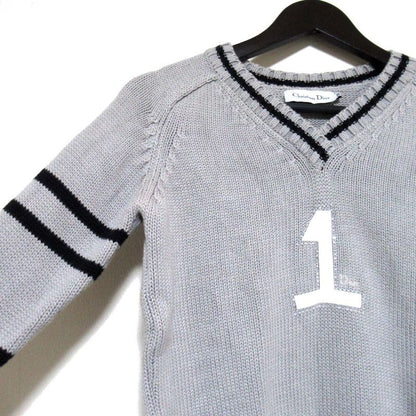 Christian Dior Rhinestone V-Neck Knit Sweater Kids Size 12a Gray Kids Used