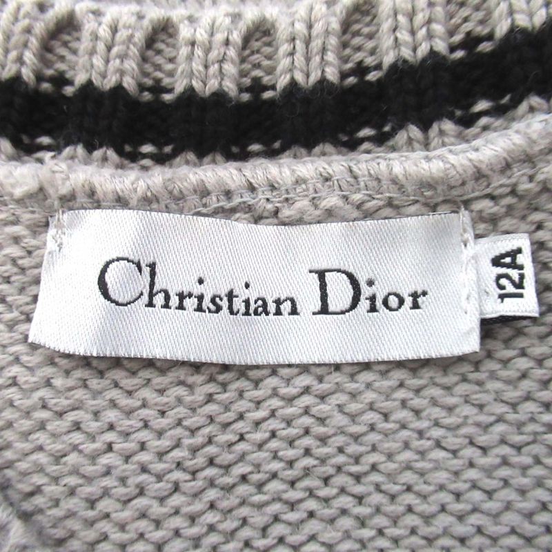 Christian Dior Rhinestone V-Neck Knit Sweater Kids Size 12a Gray Kids Used