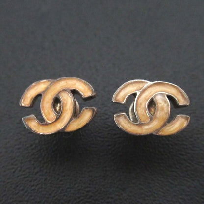 Good Chanel 00t Coco Mark Stud Earrings Silver Color X Pink Beige Ladies Used