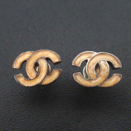 Good Chanel 00t Coco Mark Stud Earrings Silver Color X Pink Beige Ladies Used