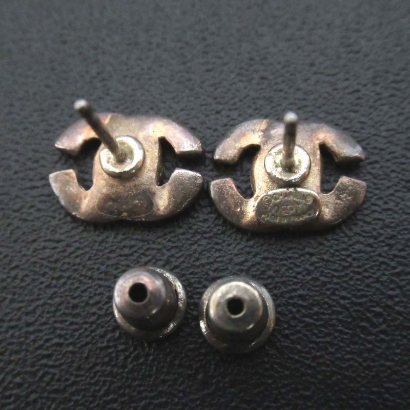 Good Chanel 00t Coco Mark Stud Earrings Silver Color X Pink Beige Ladies Used