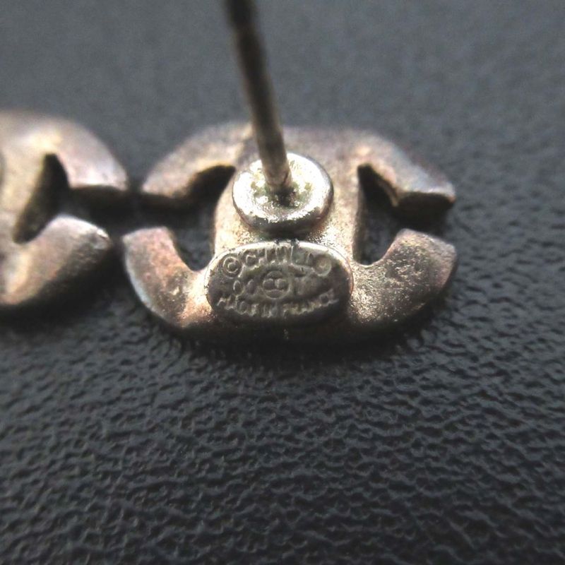 Good Chanel 00t Coco Mark Stud Earrings Silver Color X Pink Beige Ladies Used