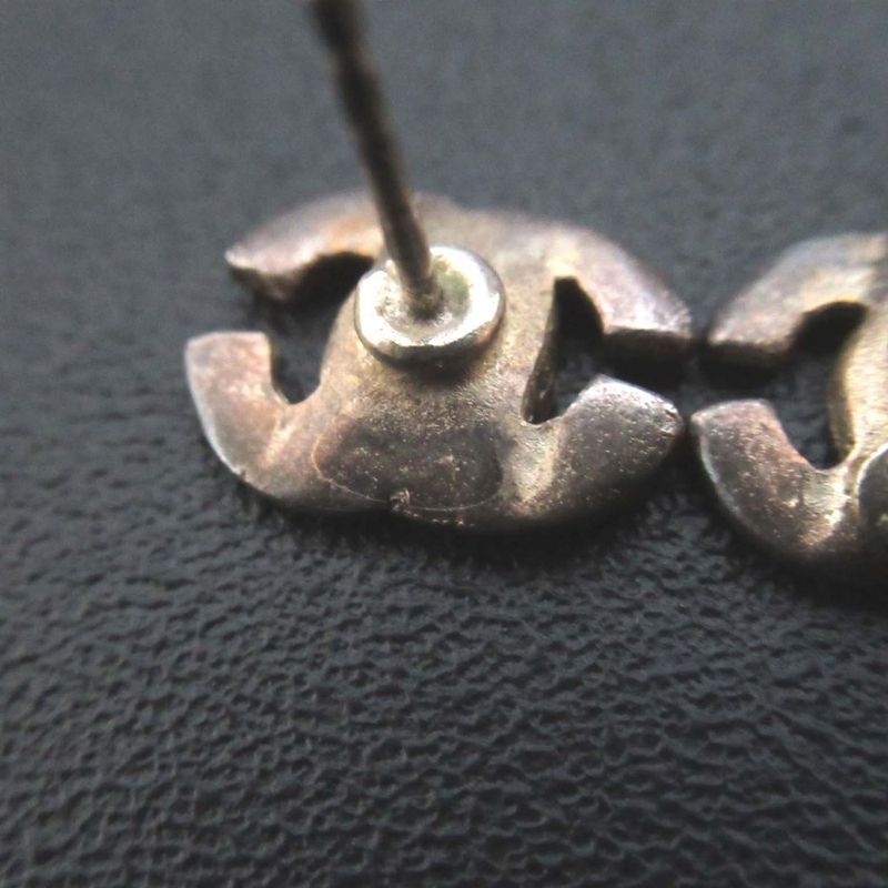 Good Chanel 00t Coco Mark Stud Earrings Silver Color X Pink Beige Ladies Used