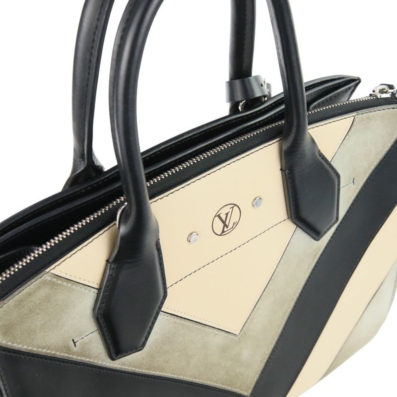 Louis Vuitton City Steamer MM V Stitch Leather Tote Bag Handbag Black Ladies