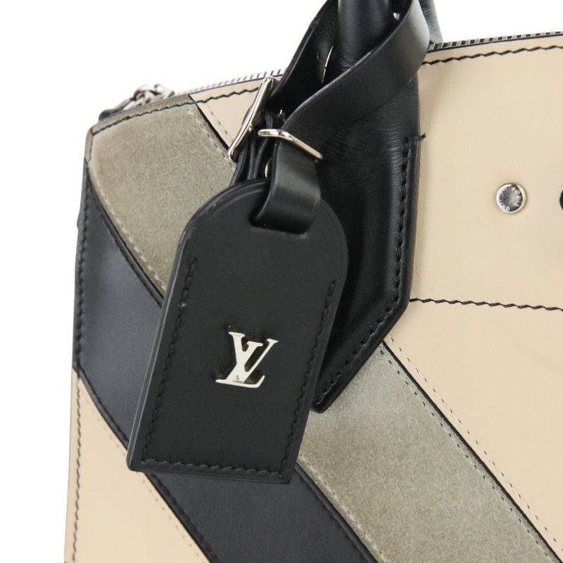 Louis Vuitton City Steamer MM V Stitch Leather Tote Bag Handbag Black Ladies