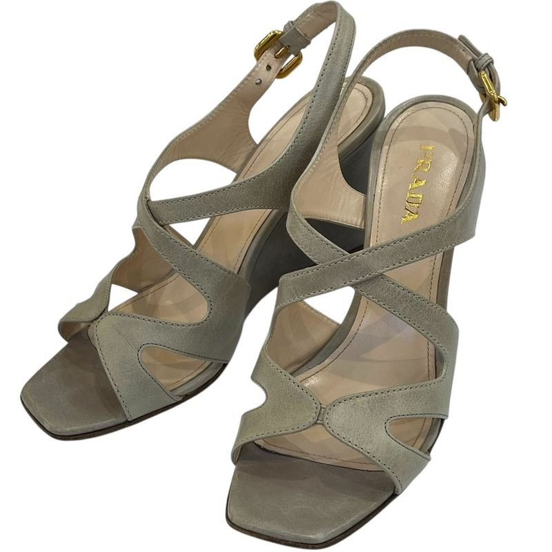 Good Prada Cross Design Square Toe Wedge Sole Sandals 38 25cm (9.84in) Equivalen