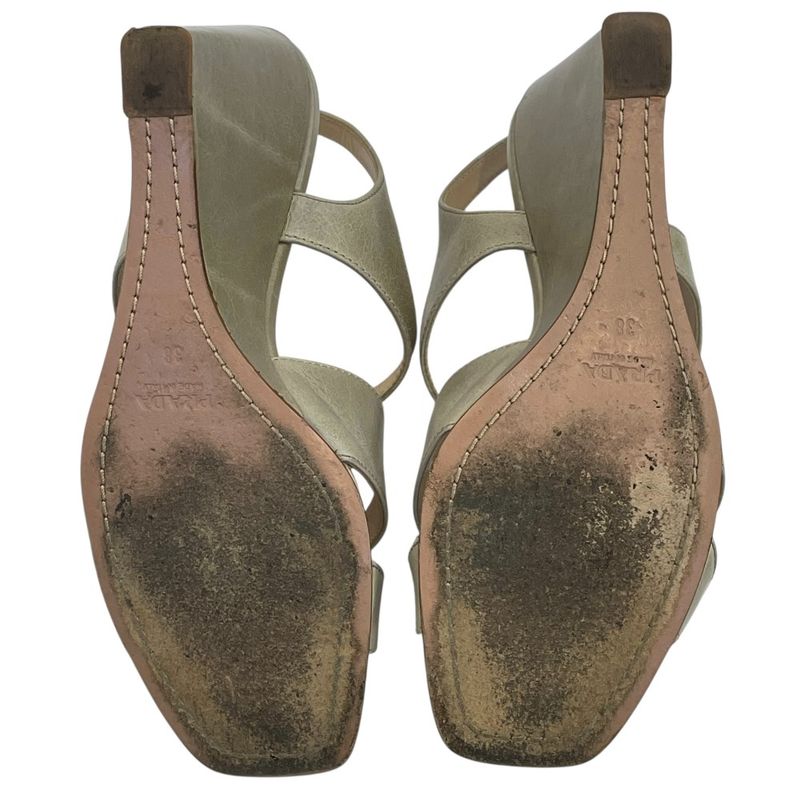 Good Prada Cross Design Square Toe Wedge Sole Sandals 38 25cm (9.84in) Equivalen