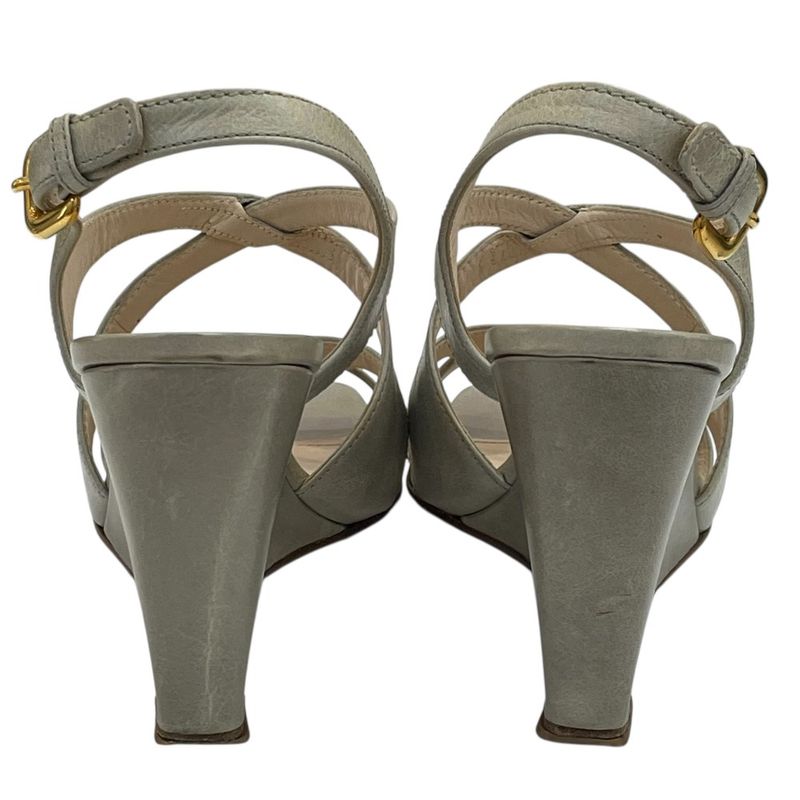 Good Prada Cross Design Square Toe Wedge Sole Sandals 38 25cm (9.84in) Equivalen
