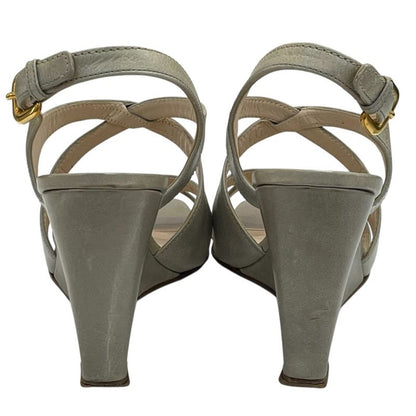 Good Prada Cross Design Square Toe Wedge Sole Sandals 38 25cm (9.84in) Equivalen