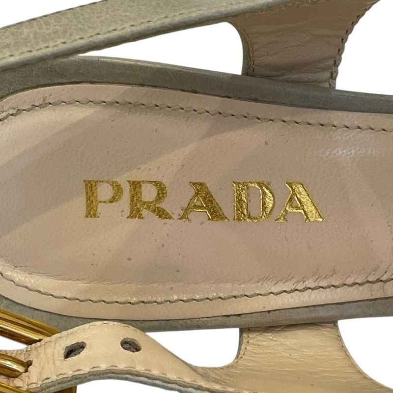Good Prada Cross Design Square Toe Wedge Sole Sandals 38 25cm (9.84in) Equivalen