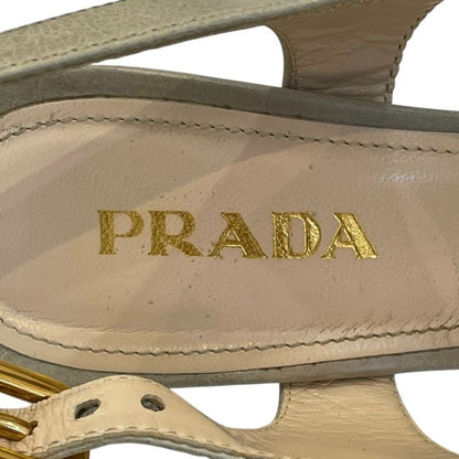 Good Prada Cross Design Square Toe Wedge Sole Sandals 38 25cm (9.84in) Equivalen