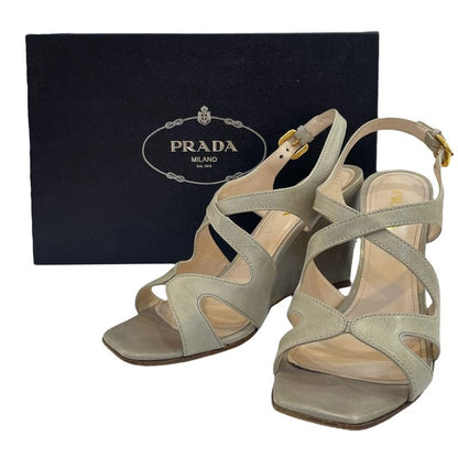Good Prada Cross Design Square Toe Wedge Sole Sandals 38 25cm (9.84in) Equivalen