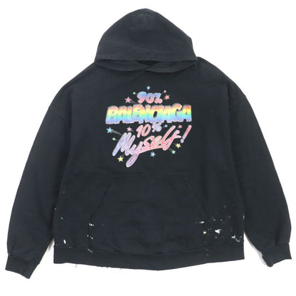 Balenciaga 22AW 674986 100% Cotton Logo Print Paint Crash Damaged Pullover