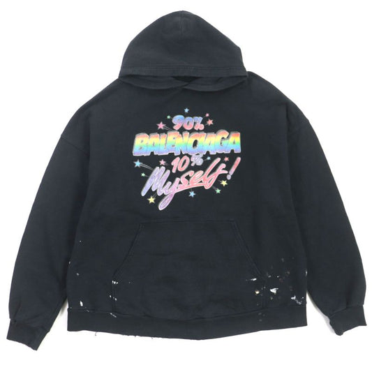 Balenciaga 22AW 674986 100% Cotton Logo Print Paint Crash Damaged Pullover