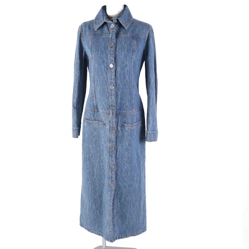 CHANEL P45071 100% Cotton Lion Button Camellia Jacquard Denim Dress/coat