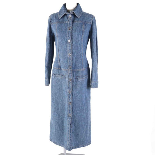 CHANEL P45071 100% Cotton Lion Button Camellia Jacquard Denim Dress/coat