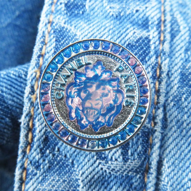 CHANEL P45071 100% Cotton Lion Button Camellia Jacquard Denim Dress/coat