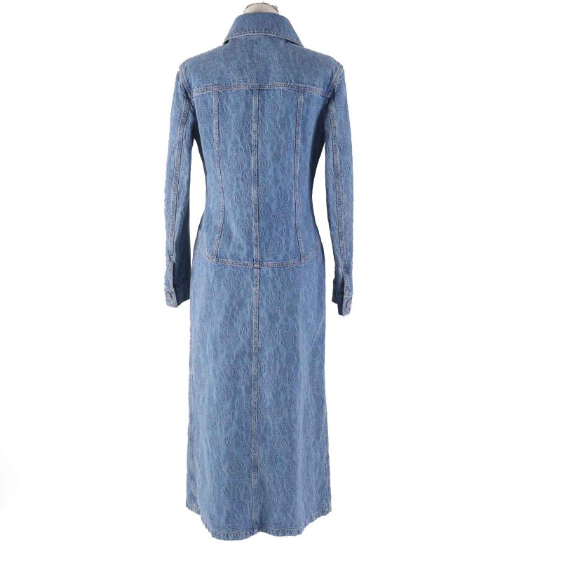 CHANEL P45071 100% Cotton Lion Button Camellia Jacquard Denim Dress/coat