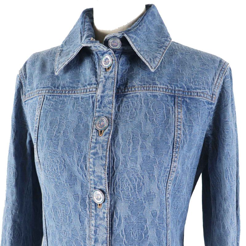 CHANEL P45071 100% Cotton Lion Button Camellia Jacquard Denim Dress/coat