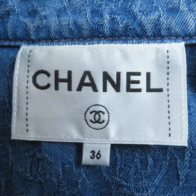 CHANEL P45071 100% Cotton Lion Button Camellia Jacquard Denim Dress/coat