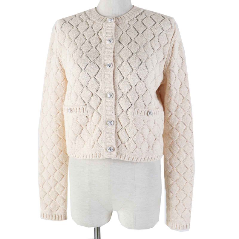 CHANEL 23S P75071 Cotton Polyamide Cropped Cardigan With Rhinestone Coco Mark