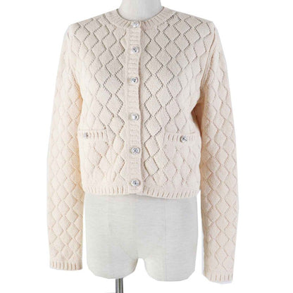 CHANEL 23S P75071 Cotton Polyamide Cropped Cardigan With Rhinestone Coco Mark
