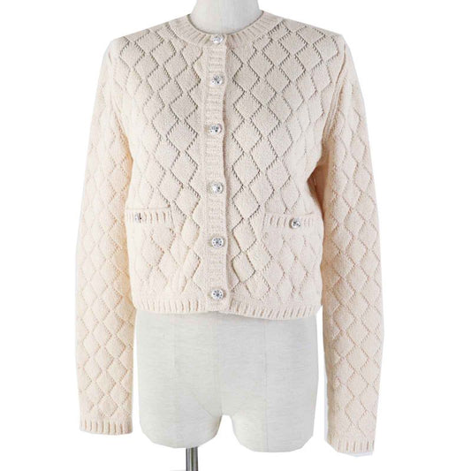 CHANEL 23S P75071 Cotton Polyamide Cropped Cardigan With Rhinestone Coco Mark