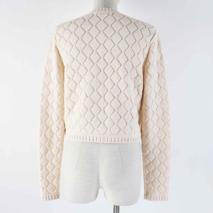 CHANEL 23S P75071 Cotton Polyamide Cropped Cardigan With Rhinestone Coco Mark