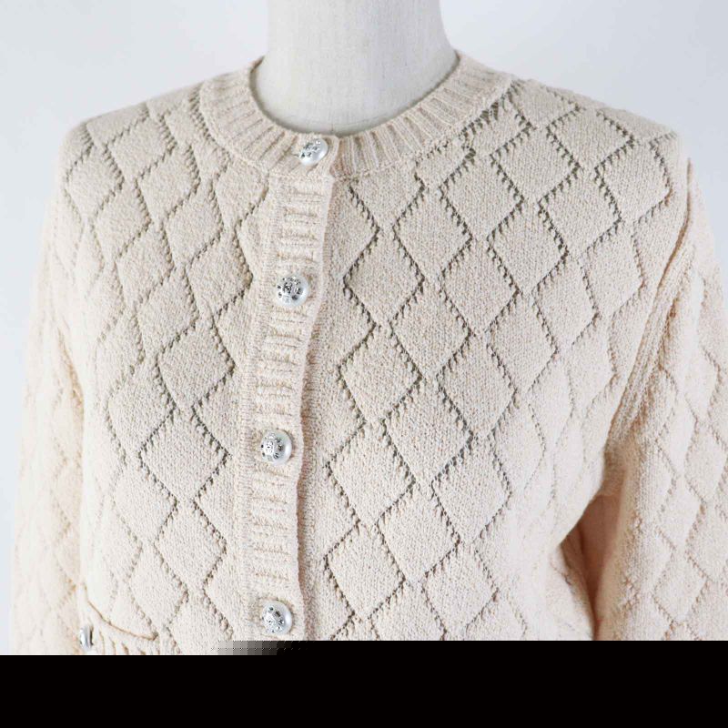 CHANEL 23S P75071 Cotton Polyamide Cropped Cardigan With Rhinestone Coco Mark