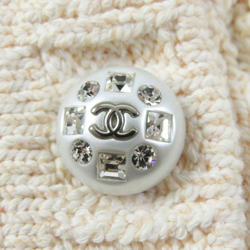CHANEL 23S P75071 Cotton Polyamide Cropped Cardigan With Rhinestone Coco Mark